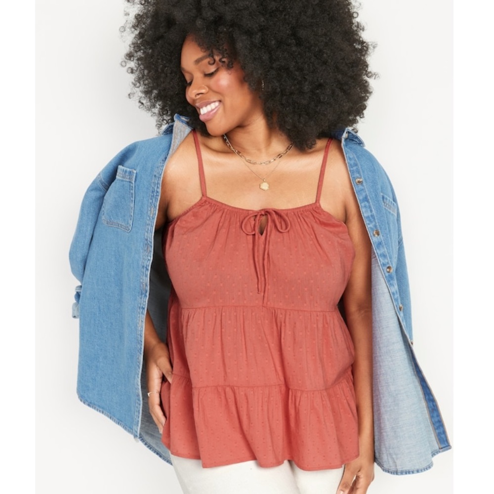 Textured Clip-Dot Tiered Tie-Neck Cami Top for Women